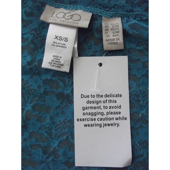 LOGO Lori Goldstein Shrug Womens Size XS/S Turquoise Blue lace cardigan jacket - Picture 4 of 8